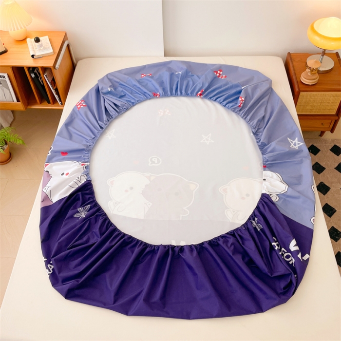 91家纺网 家纺一手货源 找家纺 梦舒羽 新款抗菌隔尿防水四季款单层床笠床垫保护罩床垫套 可爱猫咪