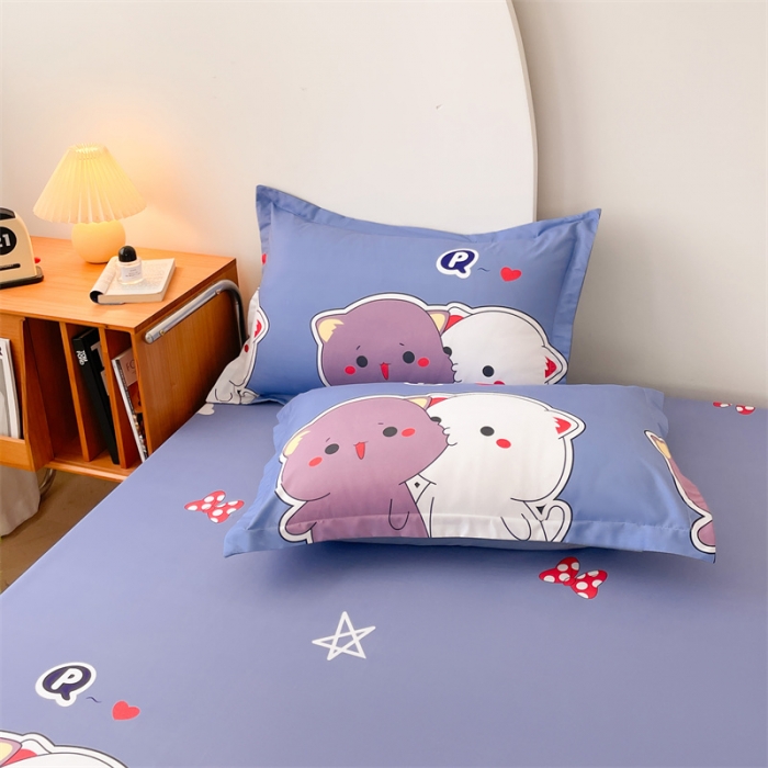 91家纺网 家纺一手货源 找家纺 梦舒羽 新款抗菌隔尿防水四季款单层床笠床垫保护罩床垫套 可爱猫咪