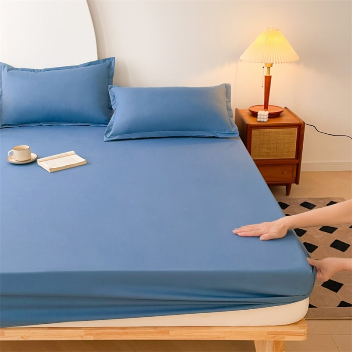 91家纺网 家纺一手货源 找家纺 梦舒羽 新款抗菌隔尿防水四季款单层床笠床垫保护罩床垫套 雾霾蓝