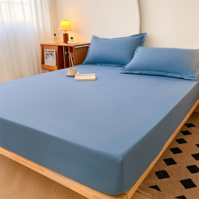 91家纺网 家纺一手货源 找家纺 梦舒羽 新款抗菌隔尿防水四季款单层床笠床垫保护罩床垫套 雾霾蓝