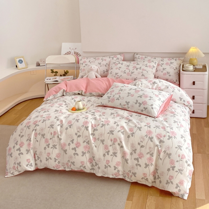 91家纺网 家纺一手货源 找家纺 洺兰家居 2025新款13372全棉四件套复古玫瑰