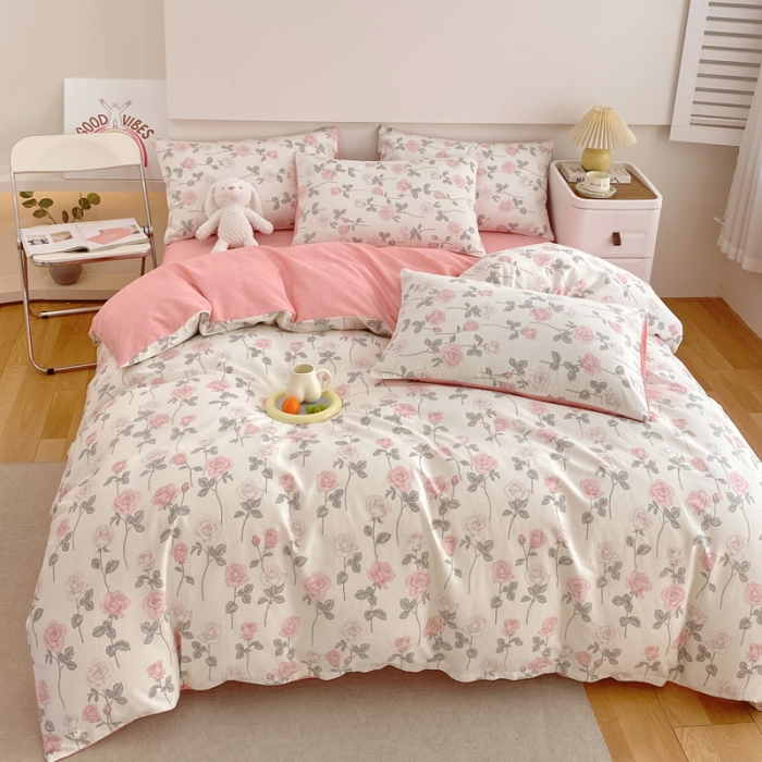 91家纺网 家纺一手货源 找家纺 洺兰家居 2025新款13372全棉四件套复古玫瑰