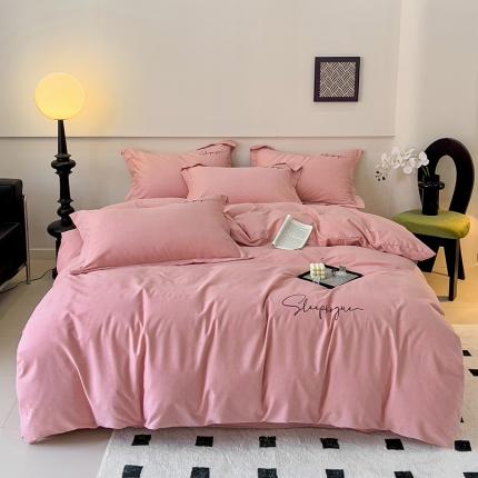 慕尚家纺 2025新款全棉磨毛英文字母绣系列四件套 艾丽粉