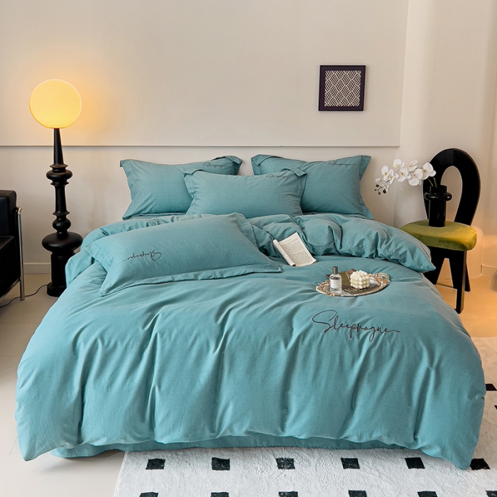 91家纺网 家纺一手货源 找家纺 慕尚家纺 2025新款全棉磨毛英文字母绣系列四件套 艾丽兰