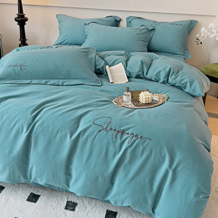 91家纺网 家纺一手货源 找家纺 慕尚家纺 2025新款全棉磨毛英文字母绣系列四件套 艾丽兰