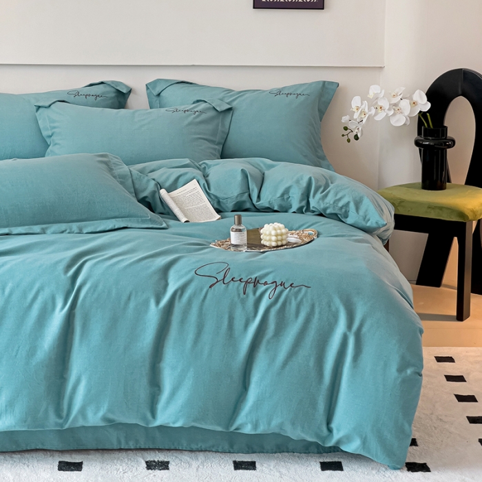 91家纺网 家纺一手货源 找家纺 慕尚家纺 2025新款全棉磨毛英文字母绣系列四件套 艾丽兰