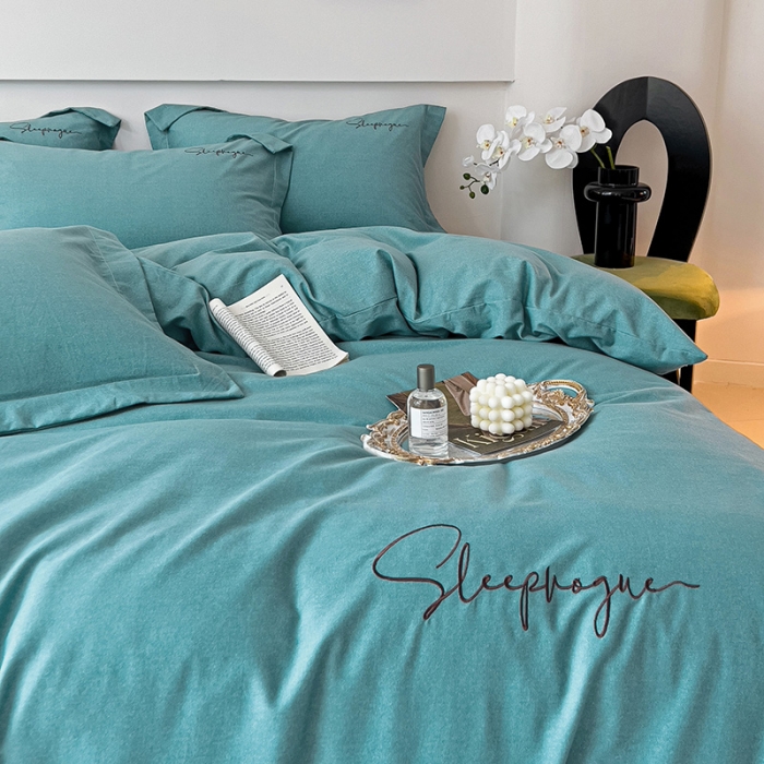 91家纺网 家纺一手货源 找家纺 慕尚家纺 2025新款全棉磨毛英文字母绣系列四件套 艾丽兰