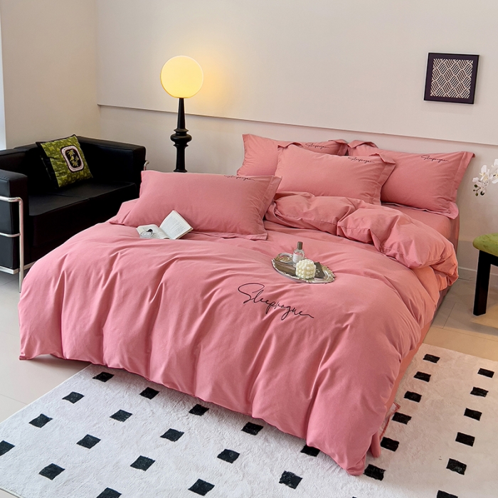 91家纺网 家纺一手货源 找家纺 慕尚家纺 2025新款全棉磨毛英文字母绣系列四件套 艾丽沙