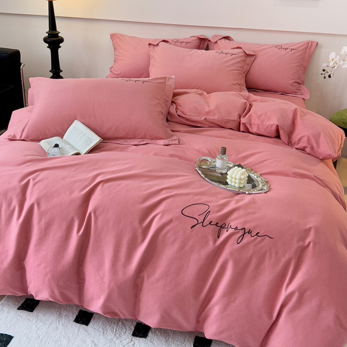 91家纺网 家纺一手货源 找家纺 慕尚家纺 2025新款全棉磨毛英文字母绣系列四件套 艾丽沙