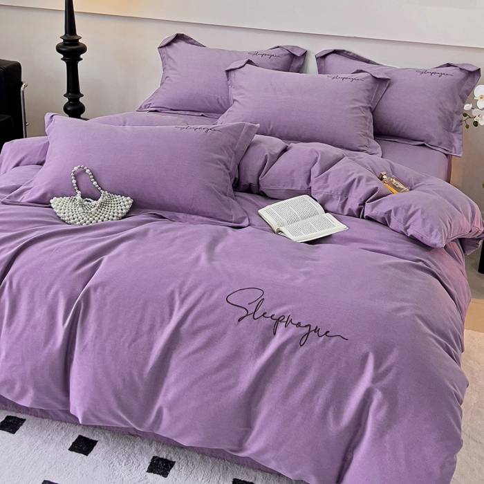 91家纺网 家纺一手货源 找家纺 慕尚家纺 2025新款全棉磨毛英文字母绣系列四件套 艾丽紫