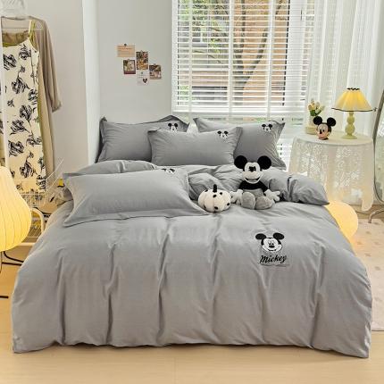 91家纺网 家纺一手货源 找家纺 慕尚家纺 2025新款迪士尼全棉磨毛刺绣系列四件套 米奇灰