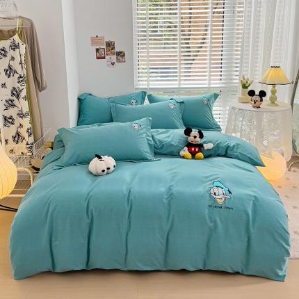 91家纺网 家纺一手货源 找家纺 慕尚家纺 2025新款迪士尼全棉磨毛刺绣系列四件套 唐老鸭-兰