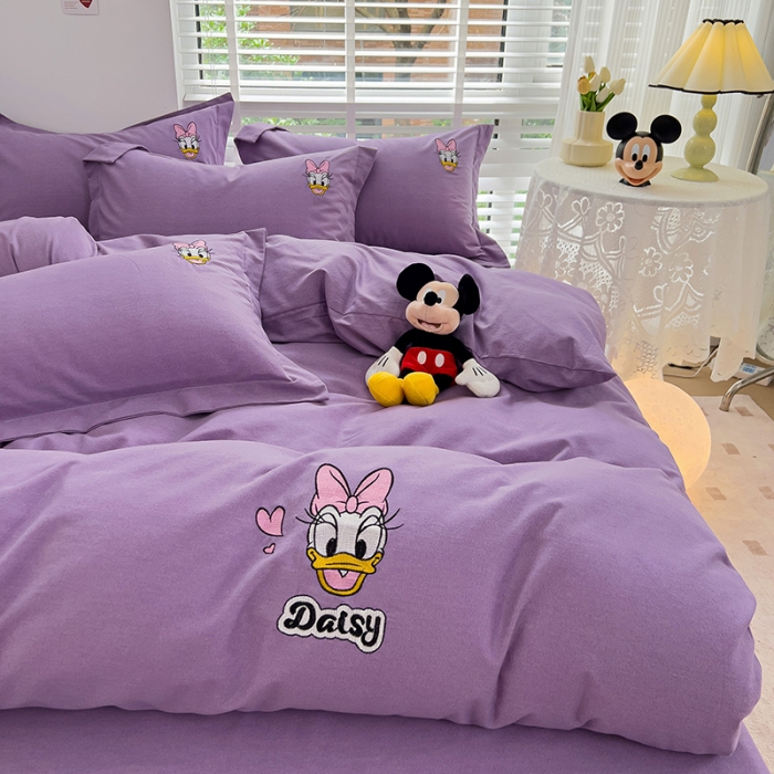 91家纺网 家纺一手货源 找家纺 慕尚家纺 2025新款迪士尼全棉磨毛刺绣系列四件套 黛西紫
