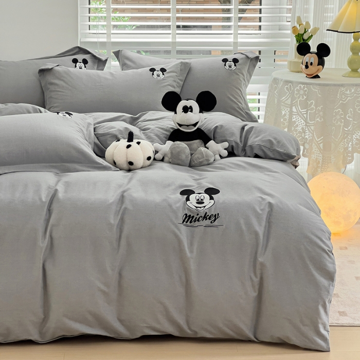 91家纺网 家纺一手货源 找家纺 慕尚家纺 2025新款迪士尼全棉磨毛刺绣系列四件套 米奇灰