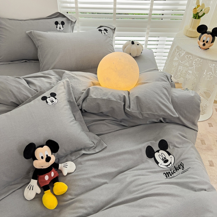 91家纺网 家纺一手货源 找家纺 慕尚家纺 2025新款迪士尼全棉磨毛刺绣系列四件套 米奇灰
