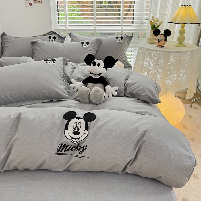 91家纺网 家纺一手货源 找家纺 慕尚家纺 2025新款迪士尼全棉磨毛刺绣系列四件套 米奇灰