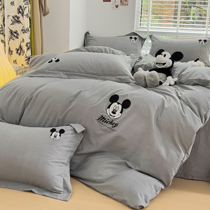 91家纺网 家纺一手货源 找家纺 慕尚家纺 2025新款迪士尼全棉磨毛刺绣系列四件套 米奇灰