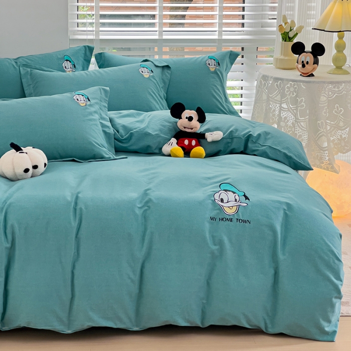 91家纺网 家纺一手货源 找家纺 慕尚家纺 2025新款迪士尼全棉磨毛刺绣系列四件套 唐老鸭-兰