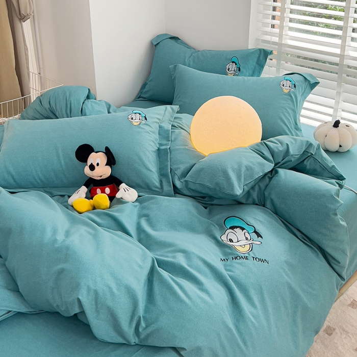 91家纺网 家纺一手货源 找家纺 慕尚家纺 2025新款迪士尼全棉磨毛刺绣系列四件套 唐老鸭-兰