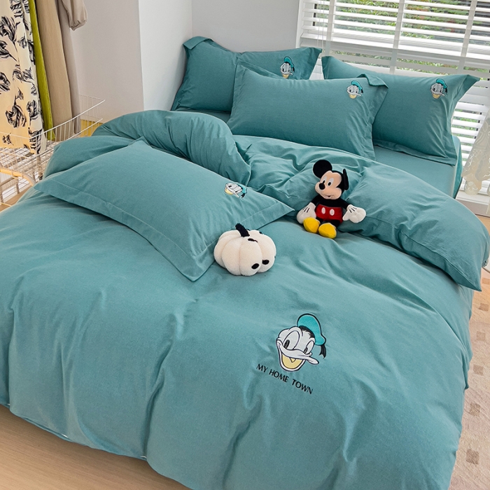 91家纺网 家纺一手货源 找家纺 慕尚家纺 2025新款迪士尼全棉磨毛刺绣系列四件套 唐老鸭-兰