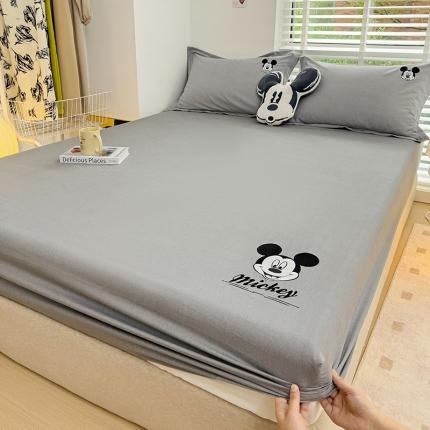 91家纺网 家纺一手货源 找家纺 慕尚家纺 2025新款迪士尼全棉磨毛刺绣床笠+枕套系列 米奇灰