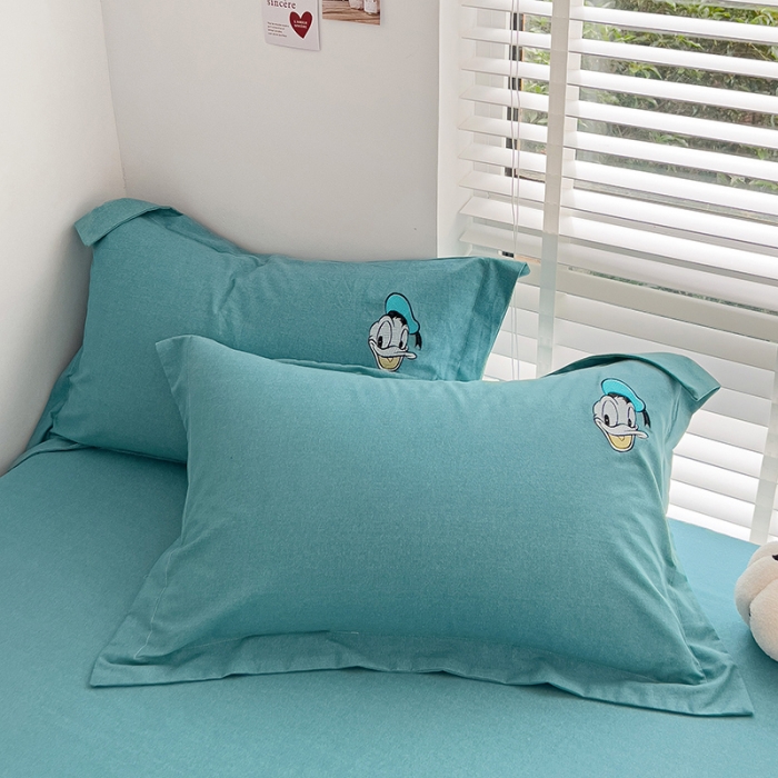 91家纺网 家纺一手货源 找家纺 慕尚家纺 2025新款迪士尼全棉磨毛刺绣床笠+枕套系列 唐老鸭-兰