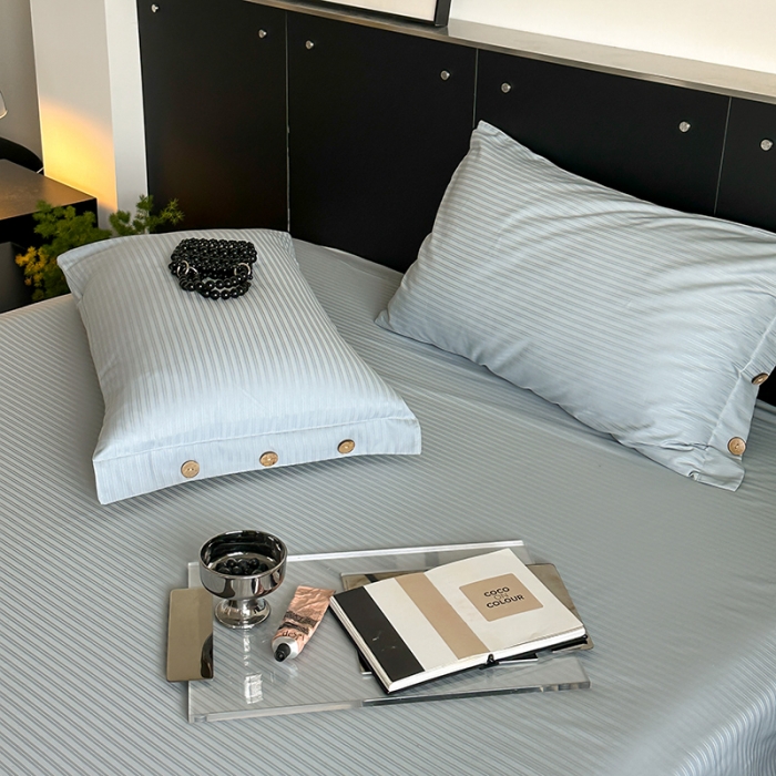 91家纺网 家纺一手货源 找家纺 （总）三朵家纺 2024年春夏全棉提花贡缎缎条单床笠