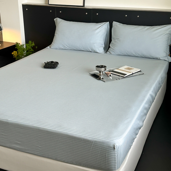 91家纺网 家纺一手货源 找家纺 （总）三朵家纺 2024年春夏全棉提花贡缎缎条单床笠