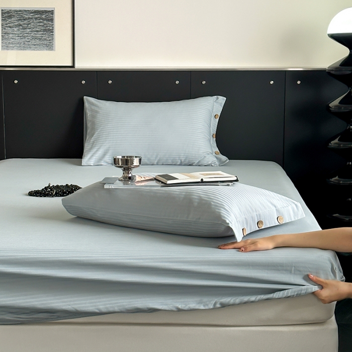 91家纺网 家纺一手货源 找家纺 （总）三朵家纺 2024年春夏全棉提花贡缎缎条单床笠