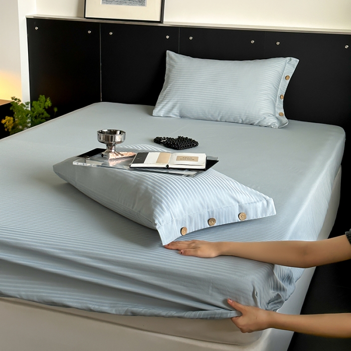 91家纺网 家纺一手货源 找家纺 （总）三朵家纺 2024年春夏全棉提花贡缎缎条单床笠