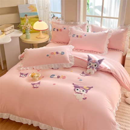 91家纺网 家纺一手货源 找家纺 （总）雨菲家纺 2025新款水洗棉韩版荷叶花边毛巾绣四件套