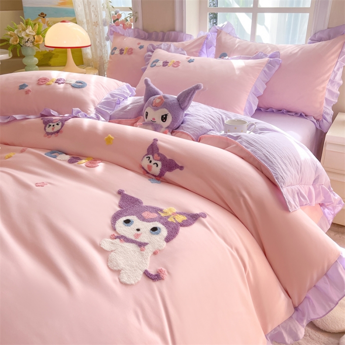 91家纺网 家纺一手货源 找家纺 （总）雨菲家纺 2025新款水洗棉韩版荷叶花边毛巾绣四件套