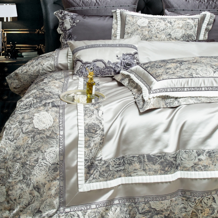 91家纺网 家纺一手货源 找家纺 （总）至爱今生 新款A版140支色织锦缎多件套-罗马印记-灰