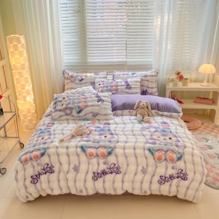 91家纺网 家纺一手货源 找家纺 爱家（原缔乐家纺） 2024新款卡通印花兔绒四件套 星星露