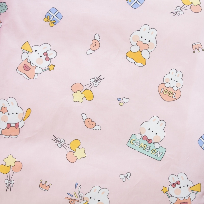 91家纺网 家纺一手货源 找家纺 乐秀 2024新款幼儿园双面四季款儿童床垫套+床垫芯 小兔派对