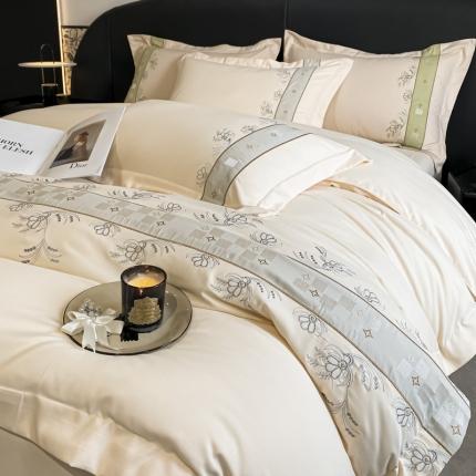 91家纺网 家纺一手货源 找家纺 欧冠 2024四季款新品刺绣绣花款锦绣棉爱莎四件套艾莎-米黄