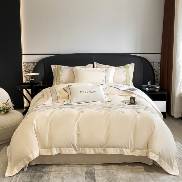 91家纺网 家纺一手货源 找家纺 欧冠 2024四季款新品刺绣绣花款锦绣棉爱莎四件套艾莎-米黄