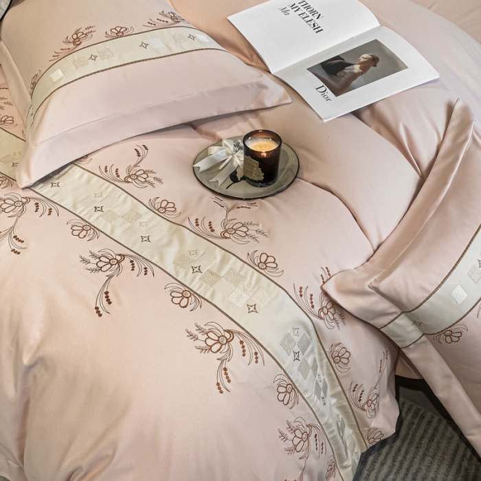 91家纺网 家纺一手货源 找家纺 欧冠 2024四季款新品刺绣绣花款锦绣棉爱莎四件套艾莎-藕粉