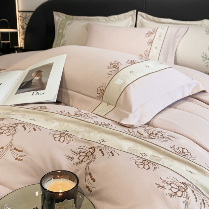 91家纺网 家纺一手货源 找家纺 欧冠 2024四季款新品刺绣绣花款锦绣棉爱莎四件套艾莎-藕粉