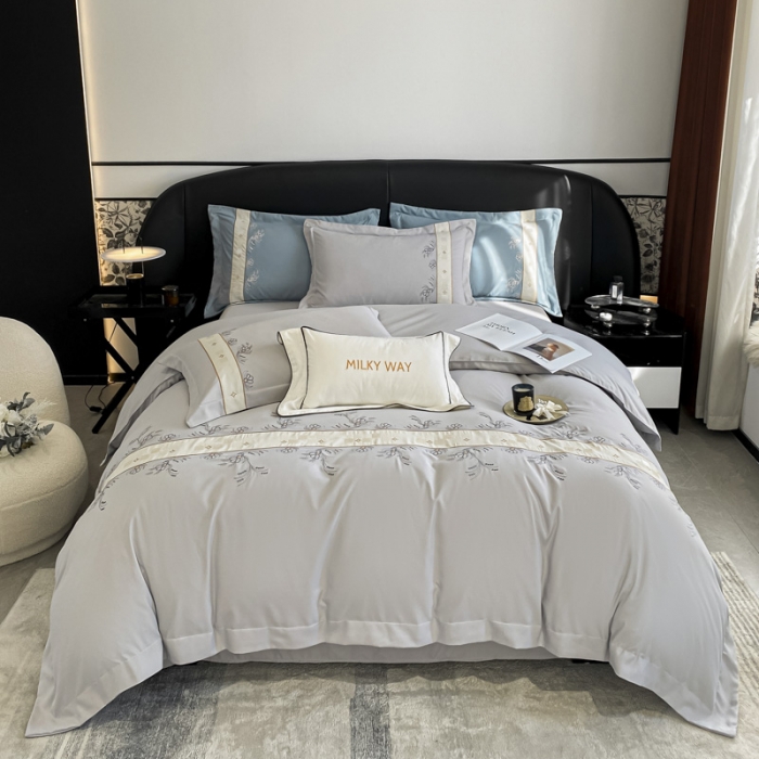 91家纺网 家纺一手货源 找家纺 欧冠 2024四季款新品刺绣绣花款锦绣棉爱莎四件套艾莎-浅灰