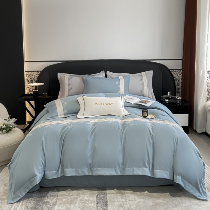 91家纺网 家纺一手货源 找家纺 欧冠 2024四季款新品刺绣绣花款锦绣棉爱莎四件套艾莎-青灰