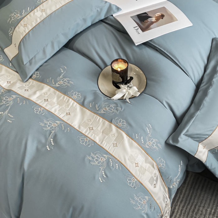 91家纺网 家纺一手货源 找家纺 欧冠 2024四季款新品刺绣绣花款锦绣棉爱莎四件套艾莎-青灰