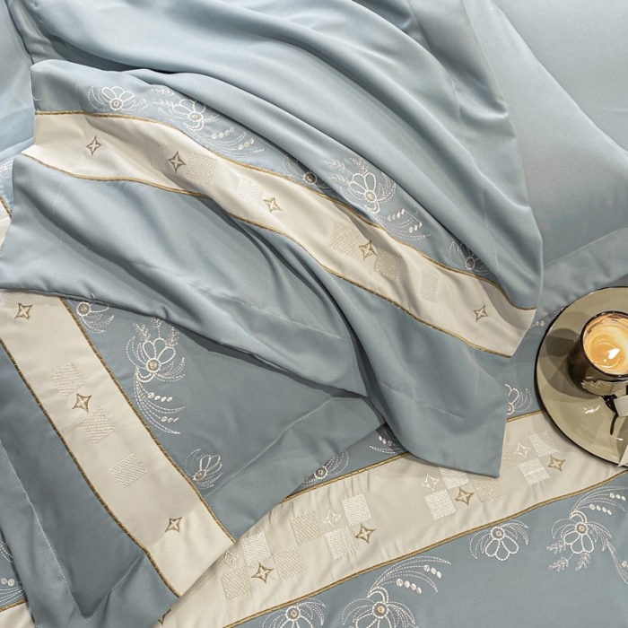 91家纺网 家纺一手货源 找家纺 欧冠 2024四季款新品刺绣绣花款锦绣棉爱莎四件套艾莎-青灰