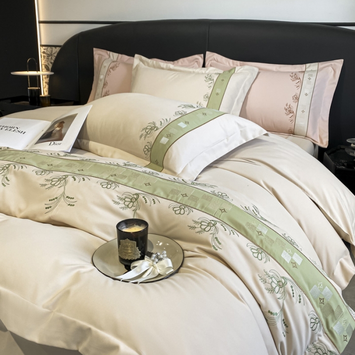 91家纺网 家纺一手货源 找家纺 欧冠 2024四季款新品刺绣绣花款锦绣棉爱莎四件套艾莎-香槟