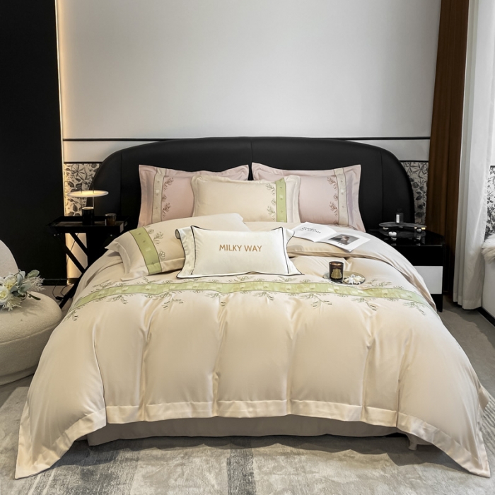 91家纺网 家纺一手货源 找家纺 欧冠 2024四季款新品刺绣绣花款锦绣棉爱莎四件套艾莎-香槟