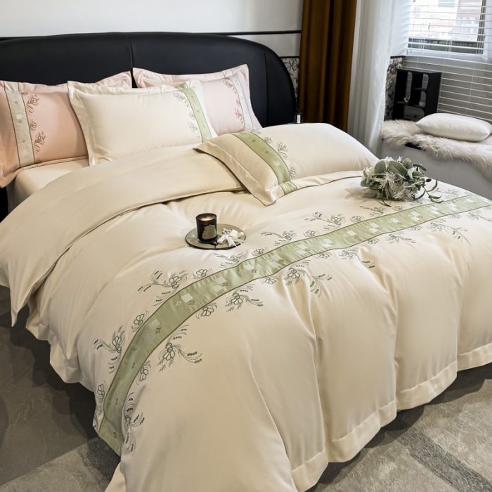 91家纺网 家纺一手货源 找家纺 欧冠 2024四季款新品刺绣绣花款锦绣棉爱莎四件套艾莎-香槟