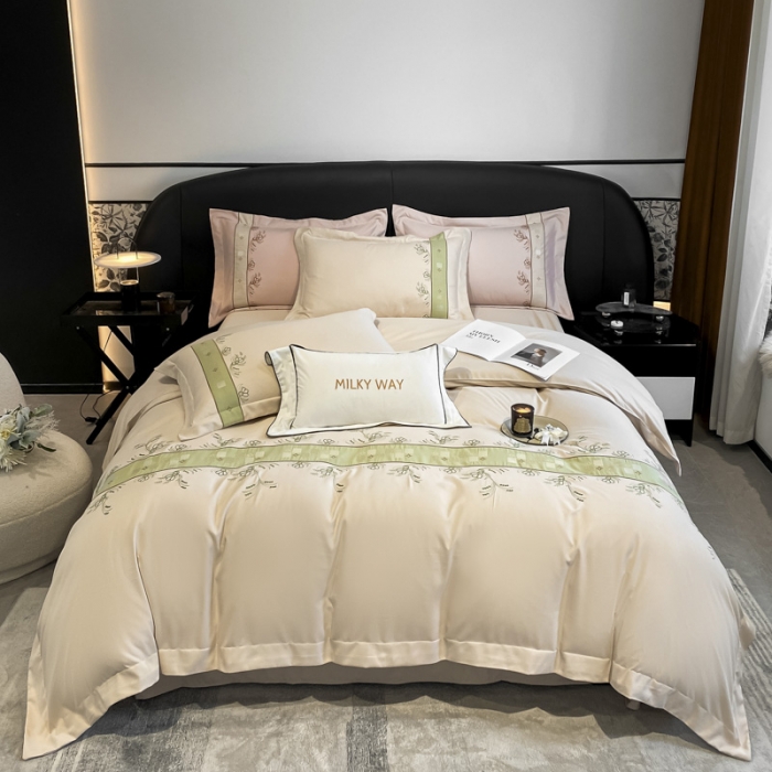 91家纺网 家纺一手货源 找家纺 欧冠 2024四季款新品刺绣绣花款锦绣棉爱莎四件套艾莎-香槟