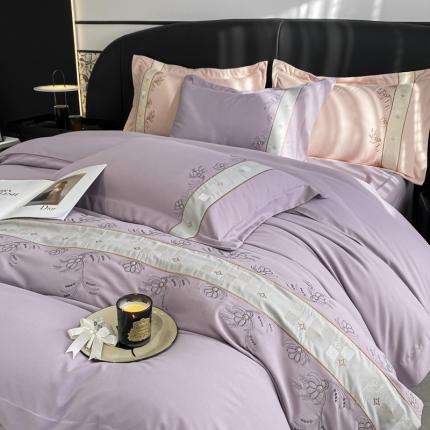 欧冠 2024四季款新品刺绣绣花款锦绣棉爱莎四件套艾莎-香芋