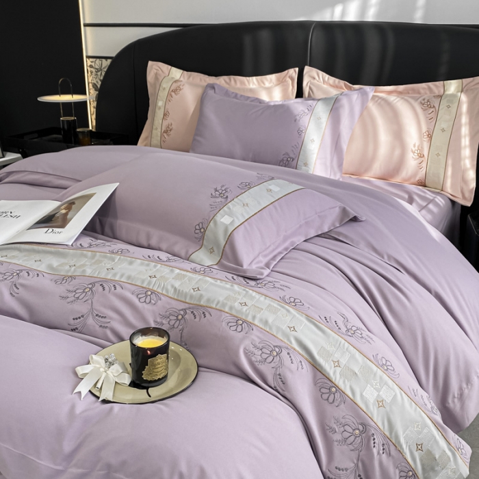 91家纺网 家纺一手货源 找家纺 欧冠 2024四季款新品刺绣绣花款锦绣棉爱莎四件套艾莎-香芋