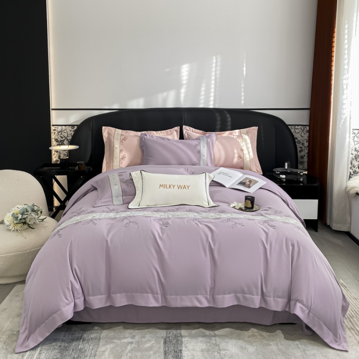 91家纺网 家纺一手货源 找家纺 欧冠 2024四季款新品刺绣绣花款锦绣棉爱莎四件套艾莎-香芋